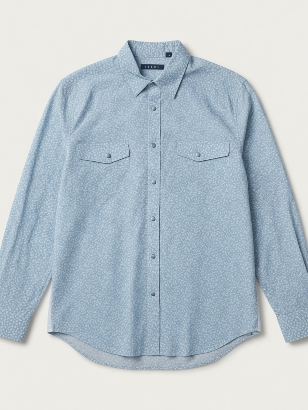 Theory Mens Western Snap Button Down Shirt Light Blue Floral Leaf‎ Print Large
